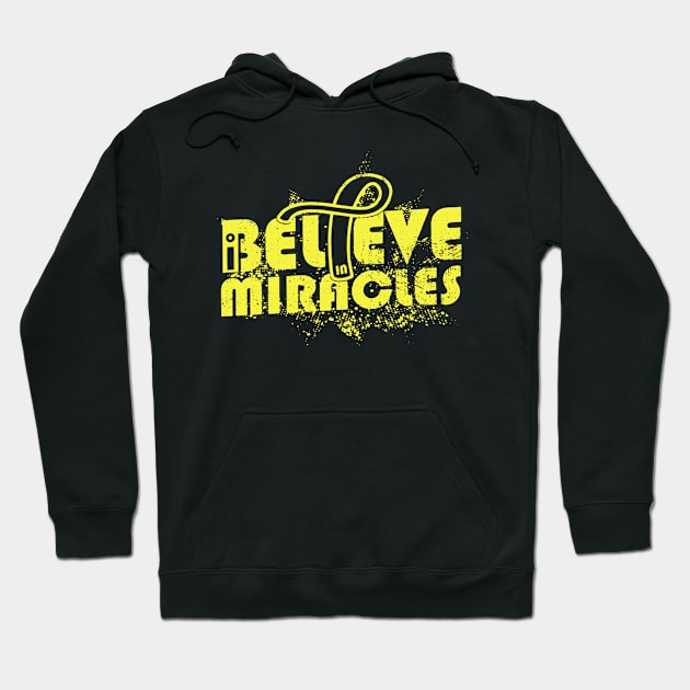 I Believe In Miracles Hydrocephalus Awareness Yellow Ribbon Warrior Support Survivor Hoodie by celsaclaudio506